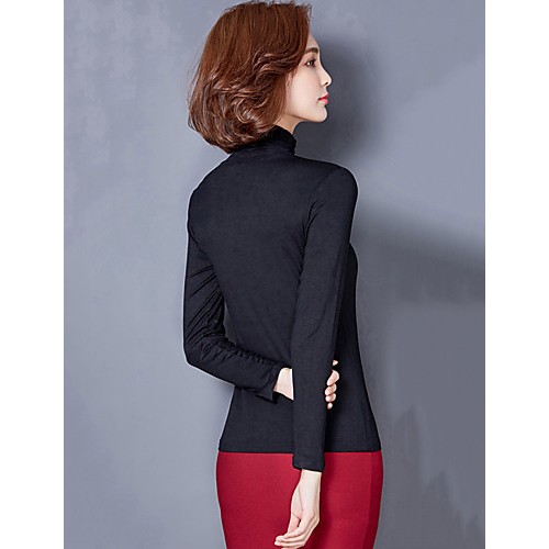 Women's Plus Size / Casual Street chic Fall Blouse Lace Embroidered Turtleneck Red / White / Black Rayon
