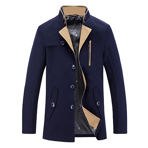 Men's Solid Casual / Work Trench coatCot...