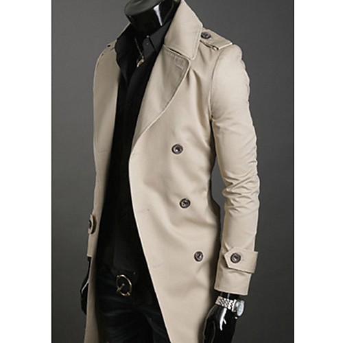 Men's Solid Casual Trench coat,Cotton Long Sleeve-Black / Green / White