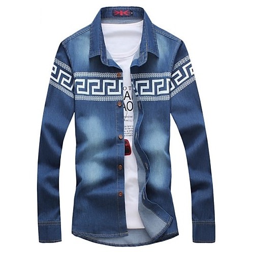 Men's Geometric Pattern Denim Shirt , Co...